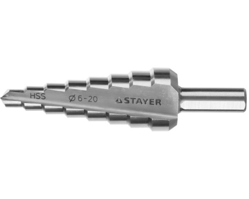 Сверло ступенчатое 6-20 мм, 8 ступеней, сталь HSS STAYER 29660-6-20-8