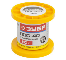 Припой ПОС 40 трубка с канифолью 1 мм 50 г ЗУБР 55451-050-10C