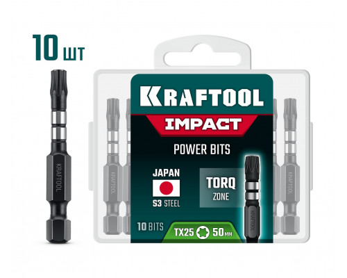 Биты ударные Impact TX 25 50 мм 10 штук KRAFTOOL 26195-25-50-S10