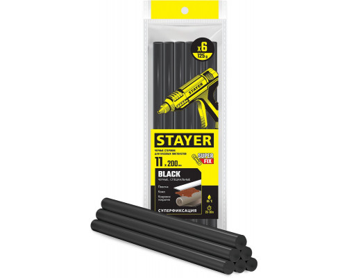 Стержни клеевые Black, чёрные, 11 х 200 мм, 6 шт STAYER Professional 2-06821-D-S06