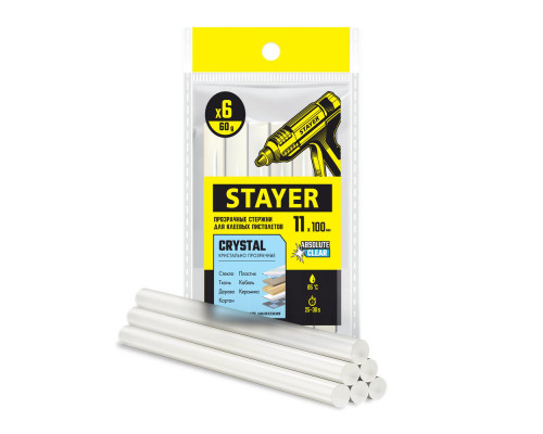 Стержни клеевые универсальные Cristal, 1 х 100 мм, 6 шт, прозрачные STAYER Professional 0682-H6