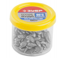 Сплав легкоплавкий в гранулах ВУДА Sn12.5, Pb25, Cd12.5, Bi50 60°C, 50 г ЗУБР 55458-050