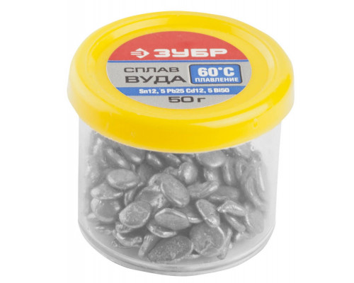 Сплав легкоплавкий в гранулах ВУДА Sn12.5, Pb25, Cd12.5, Bi50 60°C, 50 г ЗУБР 55458-050