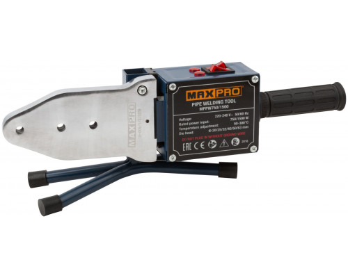 Аппарат сварочный для пластиковых труб 750/1500 Вт; 50-300°; 6 насадок; 5,8 кг; диаметры труб 20/25/32/40/50/63мм; металлический кейс MAX-PRO 85283