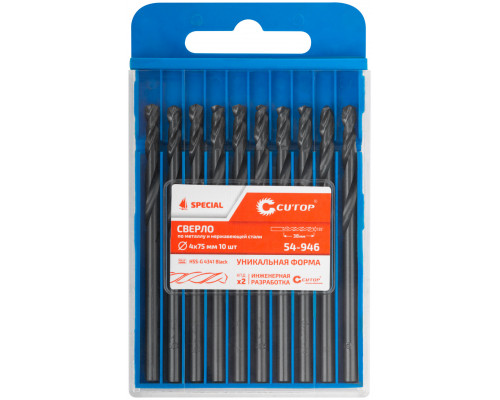 Сверло по металлу Cutop Special, HSS-G, 4 х 75/38 мм (10 шт) (54-946)