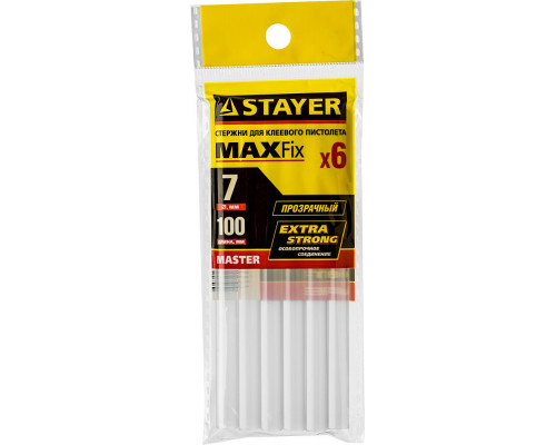 Стержни клеевые универсальные Cristal, 7 х 100 мм, 6 шт, прозрачные STAYER Professional 2-06817-T-S06