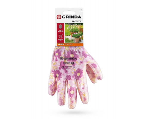 GRINDA PROTECT, S (7), садовые перчатки с прозрачным нитриловым покрытием, фиолетовые, 13 класс (11295-S_z01)