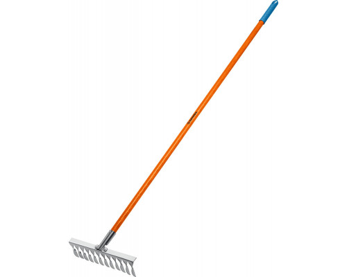 Садовые грабли PS-12 FIBER, 380 х 100 х 1530 мм, 12 витых зубцов, нержавеющая сталь, фибергласовый черенок, PROLine GRINDA 39482-12