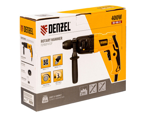 Перфоратор электрический RH-400-12, SDS-plus, 400 Вт, 1.2 Дж, 2 режима Denzel (26601)