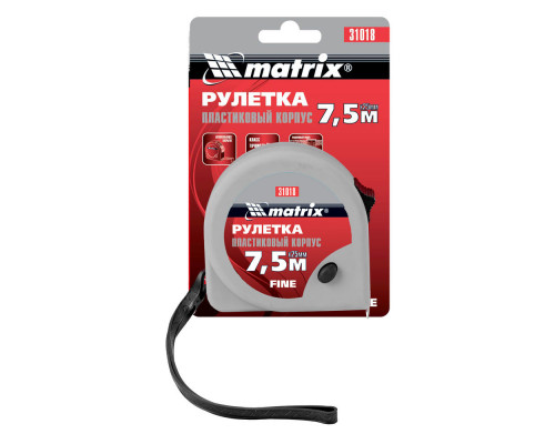 Рулетка Fine,7,5 м х 25 мм,пластиковый корпус Matrix