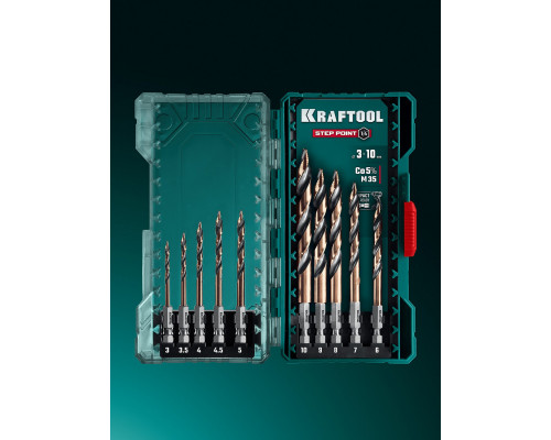 Набор сверл по металлу для винтовёртов и шуруповертов IMPACT READY STEP POINT 10 штук KRAFTOOL 29653-H10
