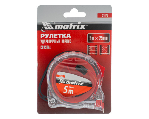 Рулетка Crystal,5 м х 25 мм,корпус из поликарбоната Matrix