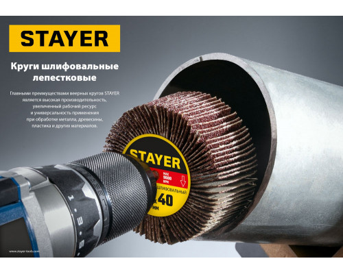 Круг шлифовальный лепестковый d 30 x 15 мм, P320, на шпильке d 6 мм STAYER 36606-320