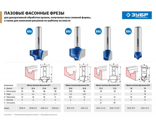 Фреза пазовая фасонная №1 31.8?16 мм радиус 9.5 мм ЗУБР Профессионал 28740-31.8