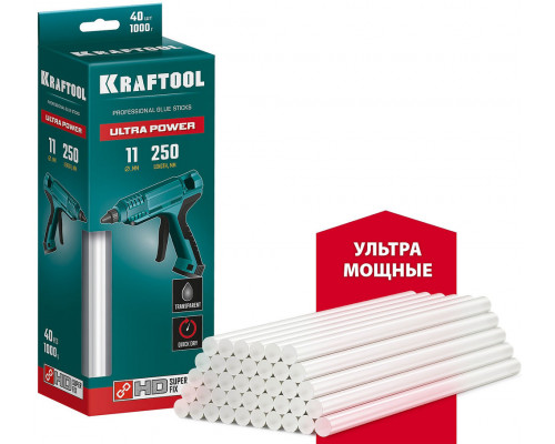 Клеевые стержни Ultra Power, 11 х 250 мм, 40 шт, ультрамощные, прозрачные KRAFTOOL 06848-40