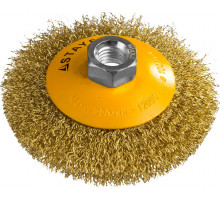 Щетка-крацовка коническая для УШМ 100 мм, витая стальная латунированная проволока 0.3 мм Professional STAYER 35133-100