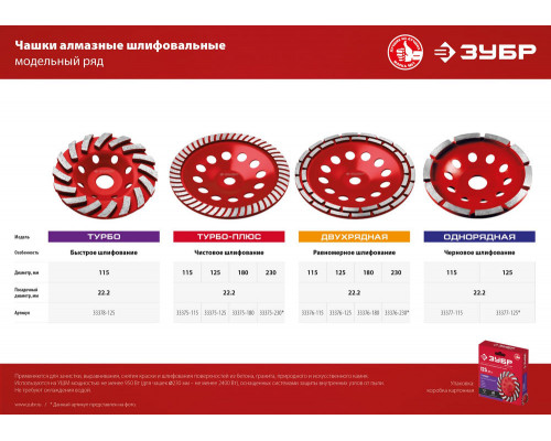 Чашка шлифовальная алмазная однорядная d 125 мм ЗУБР 33377-125