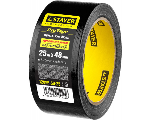 Лента армированная 48 мм, 25 м, черная STAYER Professional 12086-50-25