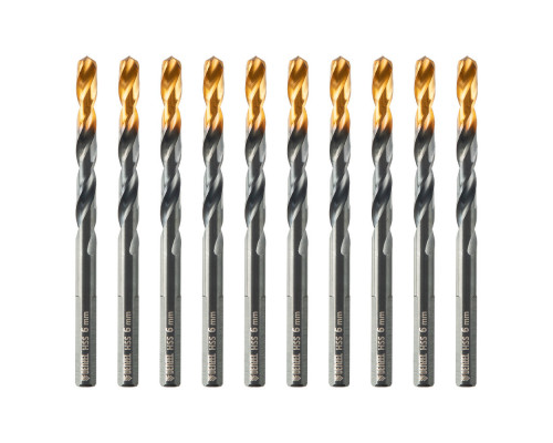 Сверло по металлу, 6 мм, HSS-Tin, Golden Tip, 10 шт. Denzel (717215)