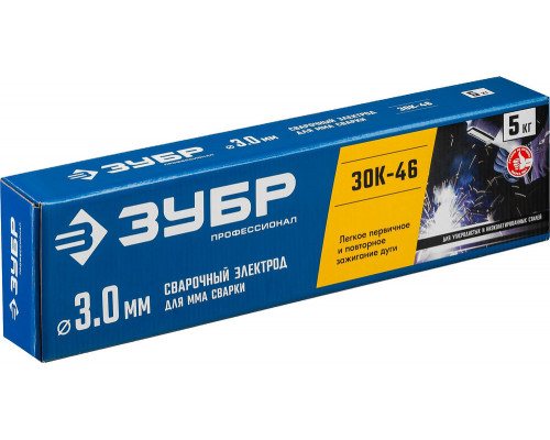 Электрод сварочный ЗОК-46 рутил-целлюлозный D 3.0 x 350 мм, 5 кг в коробке ЗУБР Профессионал 40035-3.0