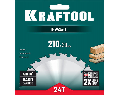 Пильный диск по дереву Fast, 210 х 30 мм, 24Т KRAFTOOL 36950-210-30