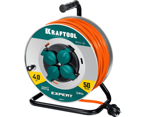 Силовой удлинитель на стальной катушкеEXPERT ПВС 3х2.5 50м 4000Вт IP44 KRAFTOOL 55089-50