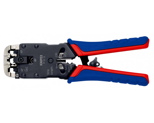 Пресс-клещи для штекеров RJ, 3 гнезда, RJ 10 (4-pin), RJ 11/12 (6-pin), RJ 45 (8-pin), 200 мм (KN-975112)