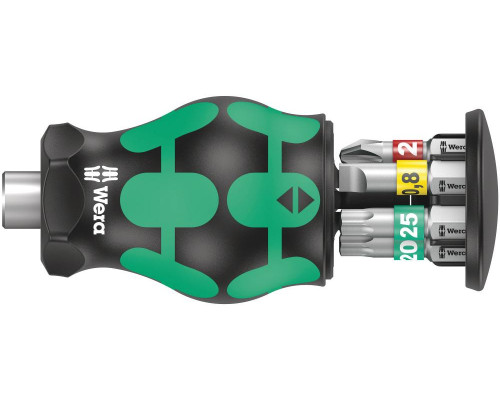 Отвёртка-битодержатель короткая PH 1/2; TORX® TX 15/20/25; SL 0.8 x 5.5 с битами, магнит, 6 пр. Kraftform Kompakt Stubby Magazin 1 WE-008873