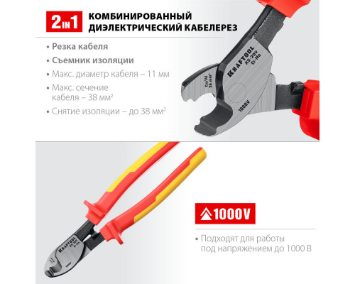 Диэлектрический кабелерез KS-20V, 1000 В, d 11 мм, 200 мм KRAFTOOL 23333-20V