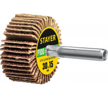 Круг шлифовальный лепестковый d 30 x 15 мм, P100, на шпильке d 6 мм STAYER 36606-100