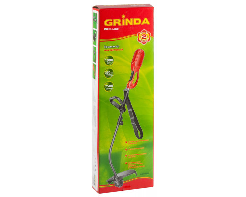Триммер GRINDA, верхнее расположение двигателя, леска d=2.0 мм, 1000 Вт, 7500 об/мин