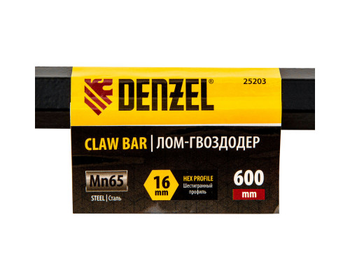 Лом-гвоздодер, 600 мм, шестигранный 16 мм, окрашенный, сталь 65 Denzel
