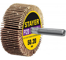 Круг шлифовальный лепестковый d 50 x 20 мм, P120, на шпильке d 6 мм STAYER 36607-120