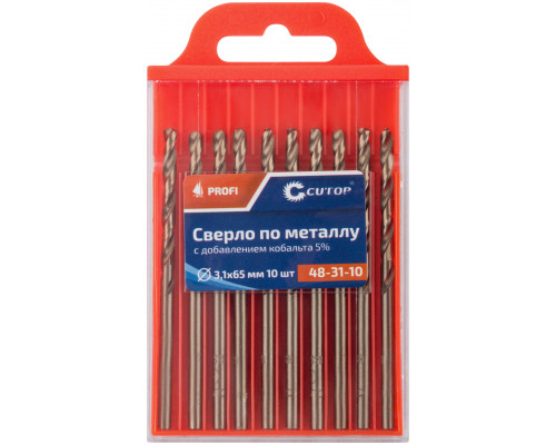 Сверло по металлу Cutop Profi с кобальтом 5%, 3,1 x 65 мм (10 шт) (48-31-10)