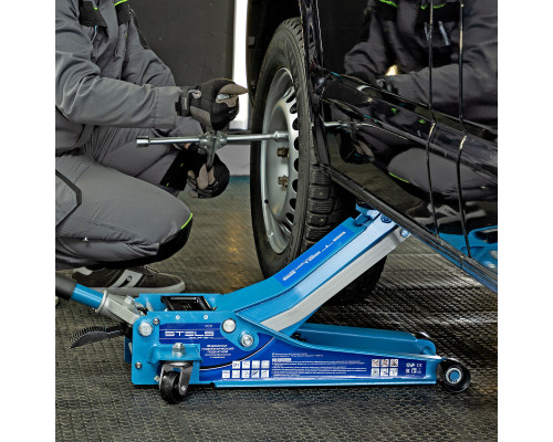 Домкрат гидравлический подкатной 3 т, быстрый подъем, Low profile quick lift, 75-505 мм, профессиональный STELS