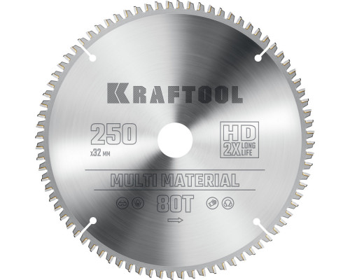 Пильный диск по алюминию Multi Material, 250 х 32 мм, 80Т KRAFTOOL 36953-250-32