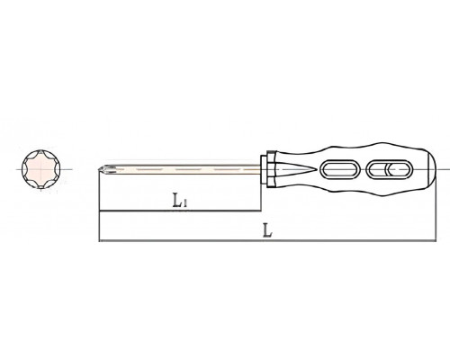 Отвертка Torx Т50*300 мм (общ.427мм) искробезопасный сплав AlCu 264A-1016, HORTZ