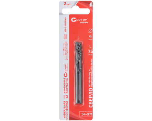 Сверло по металлу Cutop Special, HSS-G, 4 х 75/38 мм (2 шт) (54-971)