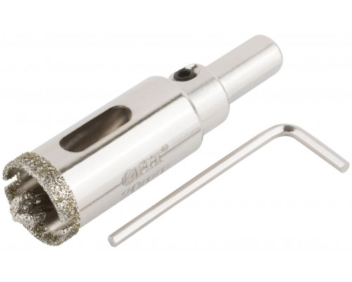 Коронка кольцевая по керамограниту, камню и кафелю алмазная с центровочным сверлом 20х70 мм (16208)