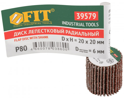 Диск лепестковый для дрели радиальный 20х20х6 мм Р 80 (39579)