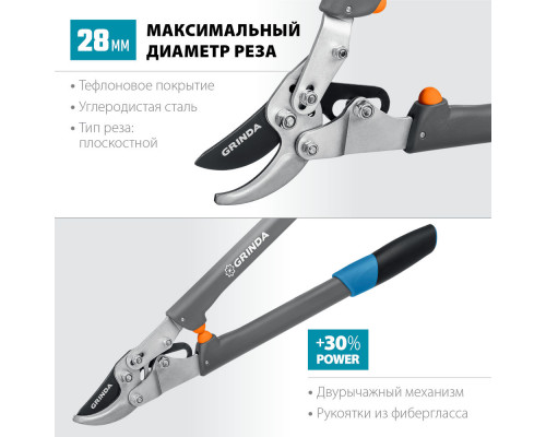 Плоскостной сучкорез C-520, длина 520 мм, лезвия из высокоуглеродистой стали, композитные рукоятки, PROLine GRINDA 424524