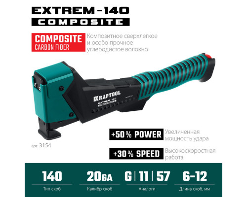 Композитный сверхлёгкий скобозабиватель EXTREM-140, тип 140 (G/11/57) 20GA (6-12 мм) KRAFTOOL 3154