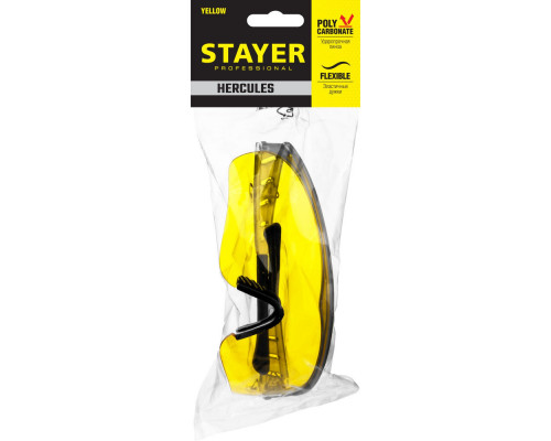 Очки защитные HERCULES, открытого типа, жёлтые, широкое моностекло STAYER Professional 2-110435_z01