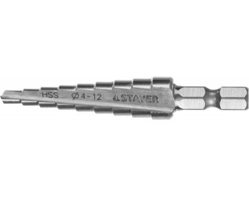 Сверло ступенчатое 4-12 мм, 9 ступеней, сталь HSS STAYER 29660-4-12-9