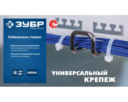 Кабельные стяжки КС-Ч1, 3.6 x 250 мм, нейлон РА66, 100 шт, черные ЗУБР Профессионал 309030-36-250