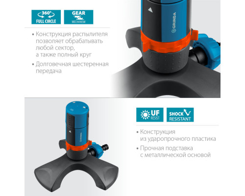 Стационарный распылитель RX-2, с шестерённой передачей, пластиковый, на подставке, PROLine GRINDA 429303