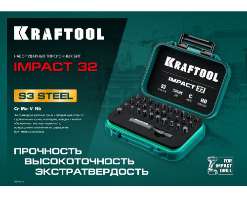 Набор ударных бит Impact-32, 32 шт KRAFTOOL 26066-H32