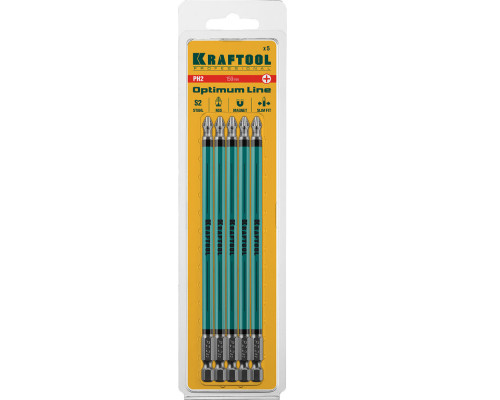Биты Optimum PH2, 150 мм, 5 шт KRAFTOOL 26122-2-150-5
