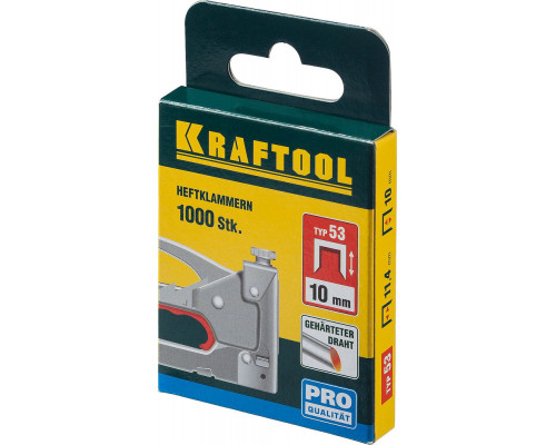 Скобы тип 53 (A/10/JT21), 10 мм, калибр 23GA, 1000 шт KRAFTOOL 31670-10