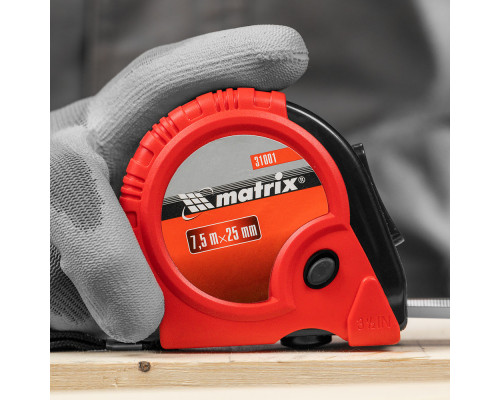 Рулетка Rubber,7,5 м х 25 мм,обрезиненный корпус Matrix